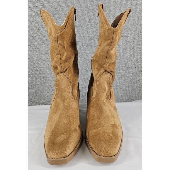 POP WOMEN'S FRAMEWORK COWBOY LIGHT BROWN SUEDE-LOOK BOOTS – SIZE 7M – 3" HEEL - Picture 3 of 11